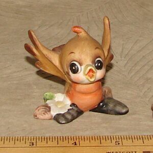 Vtg 70s Josef Originals Baby Bird FIGURINE, Red Breasted Robin, Porcelain Bisque